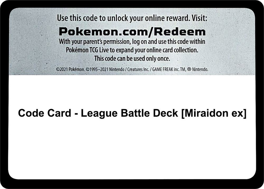 Code Card League Battle Deck Miraidon ex  (Miscellaneous Cards & Products)  | Good Games Adelaide SA