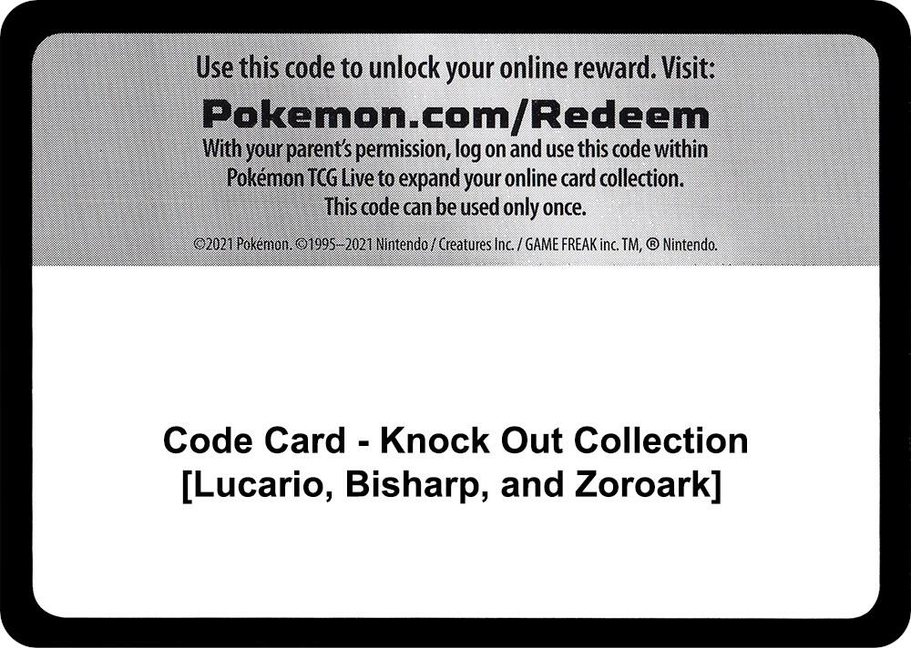 Code Card Knock Out Collection Lucario Bisharp and Zoroark  (Miscellaneous Cards & Products)  | Good Games Adelaide SA