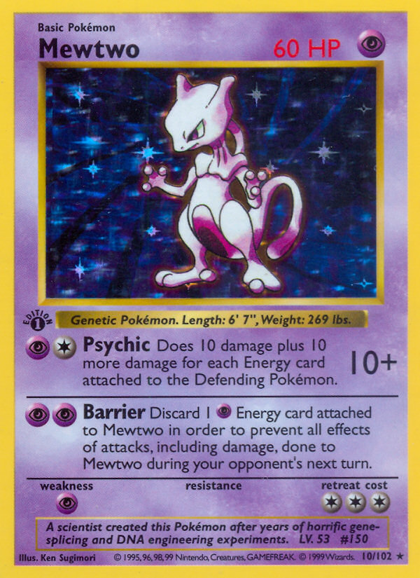 Mewtwo (10/102) (Shadowless) [Base Set 1st Edition] | Good Games Adelaide SA