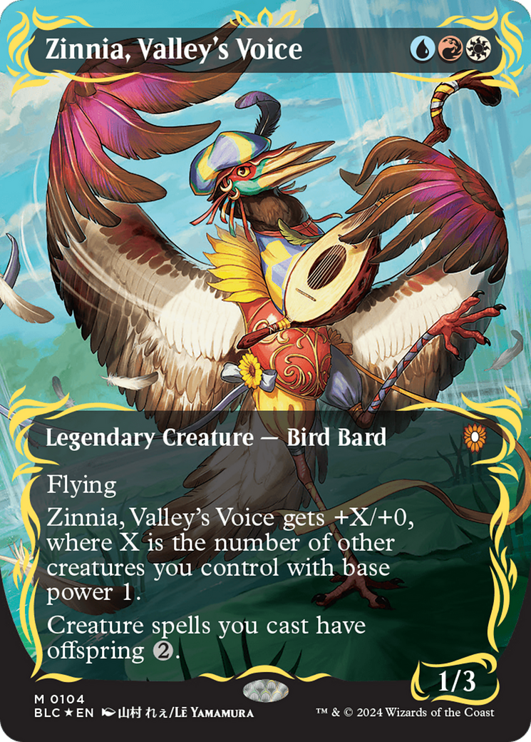 Zinnia, Valley's Voice (Borderless) (Raised Foil) [Bloomburrow Commander] | Good Games Adelaide SA