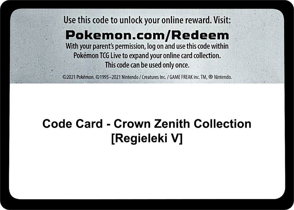 Code Card Crown Zenith Collection Regieleki V  (Crown Zenith)  | Good Games Adelaide SA