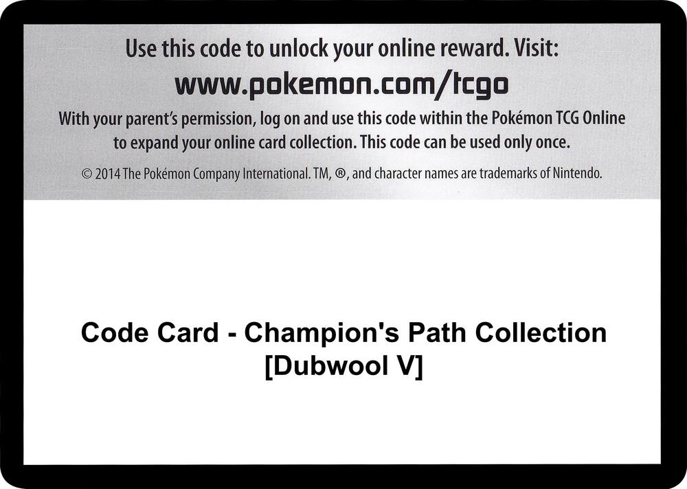 Code Card Champions Path Collection Dubwool V  (Champion's Path)  | Good Games Adelaide SA