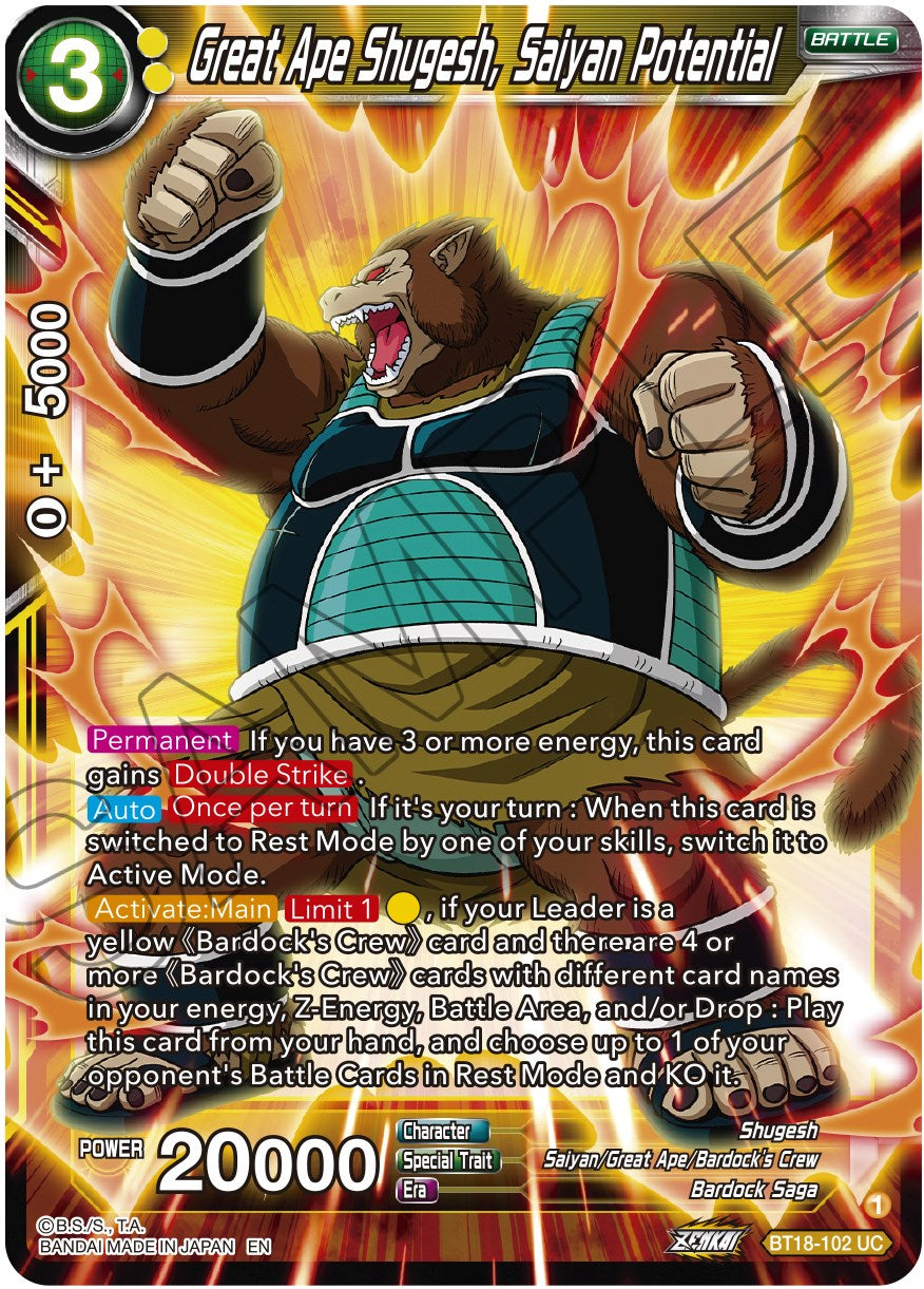 Great Ape Shugesh, Saiyan Potential (BT18-102) [Dawn of the Z-Legends] | Good Games Adelaide SA
