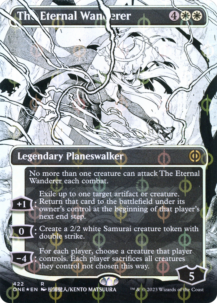 The Eternal Wanderer (Borderless Manga Step-and-Compleat Foil) [Phyrexia: All Will Be One] | Good Games Adelaide SA