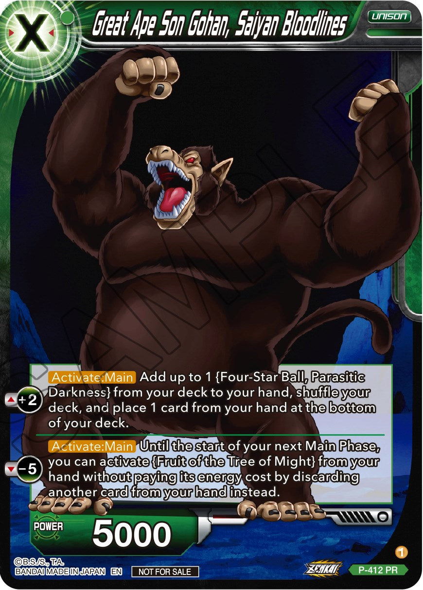 Great Ape Son Gohan, Saiyan Bloodlines (Zenkai Series Tournament Pack Vol.1) (P-412) [Tournament Promotion Cards] | Good Games Adelaide SA