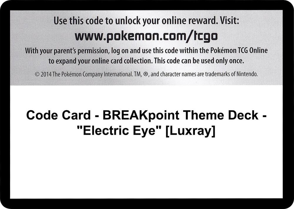 Code Card BREAKpoint Theme Deck Electric Eye Luxray  (XY - BREAKpoint)  | Good Games Adelaide SA