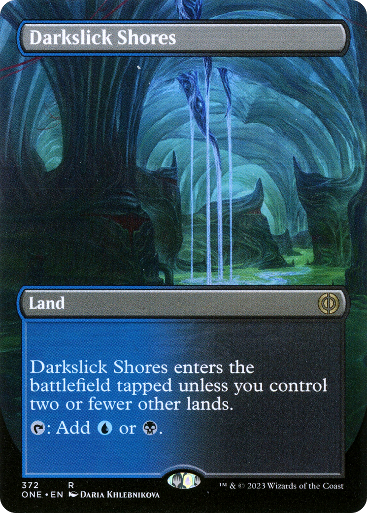 Darkslick Shores (Borderless Alternate Art) [Phyrexia: All Will Be One] | Good Games Adelaide SA