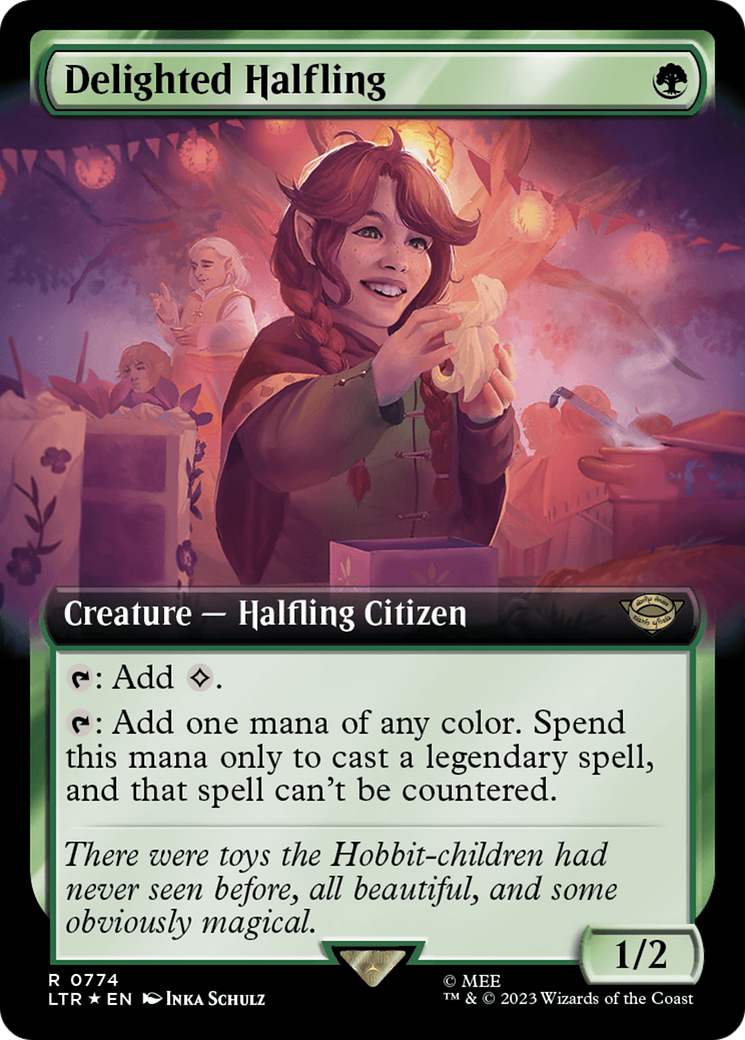 Delighted Halfling (Extended Art) (Surge Foil) [The Lord of the Rings: Tales of Middle-Earth] | Good Games Adelaide SA