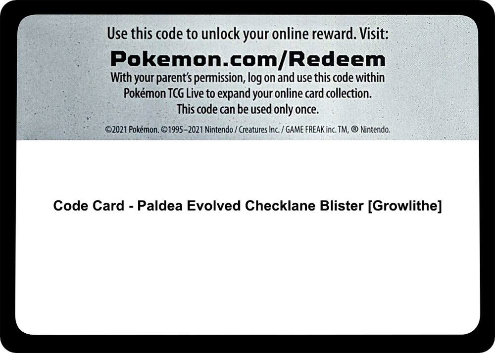 Code Card Paldea Evolved Checklane Blister Growlithe  (SV02: Paldea Evolved)  | Good Games Adelaide SA