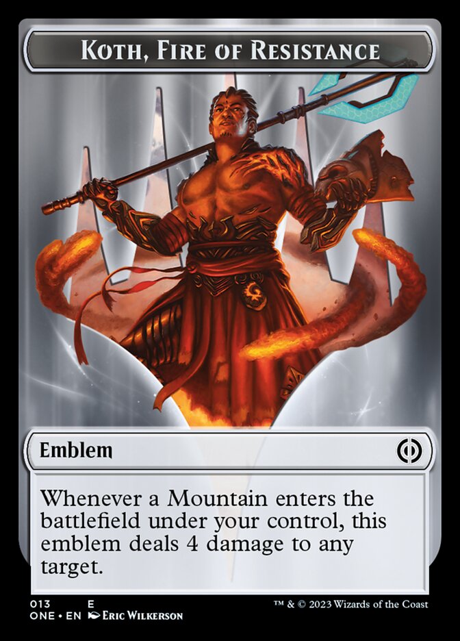 Phyrexian Mite (011) // Koth, Fire of Resistance Emblem Double-Sided Token [Phyrexia: All Will Be One Tokens] | Good Games Adelaide SA