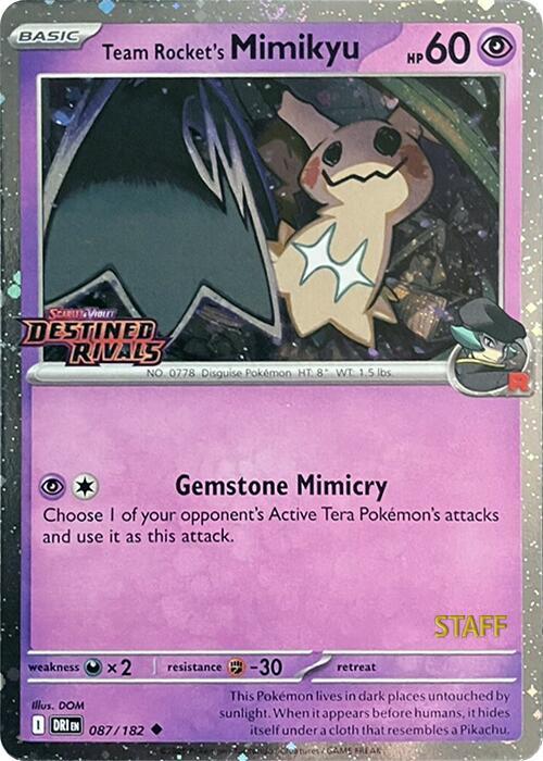 Team Rocket's Mimikyu Prerelease Staff 087/182 (SV10: Destined Rivals)  - Cosmo Holo | Good Games Adelaide SA