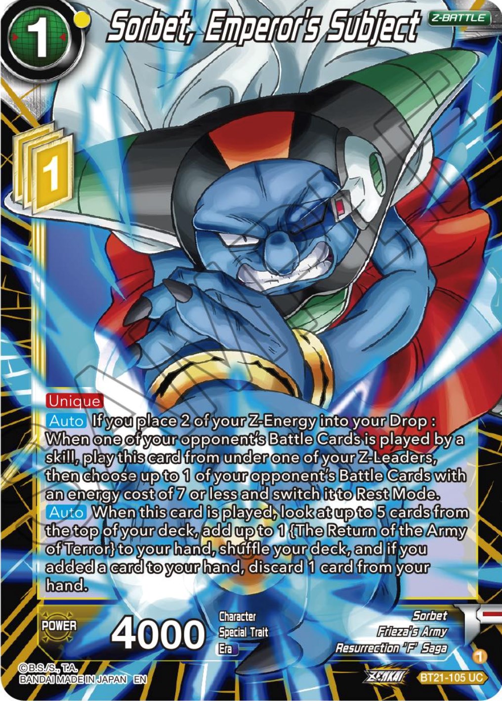 Sorbet, Emperor's Subject (BT21-105) [ZENKAI Series: Set 04] | Good Games Adelaide SA