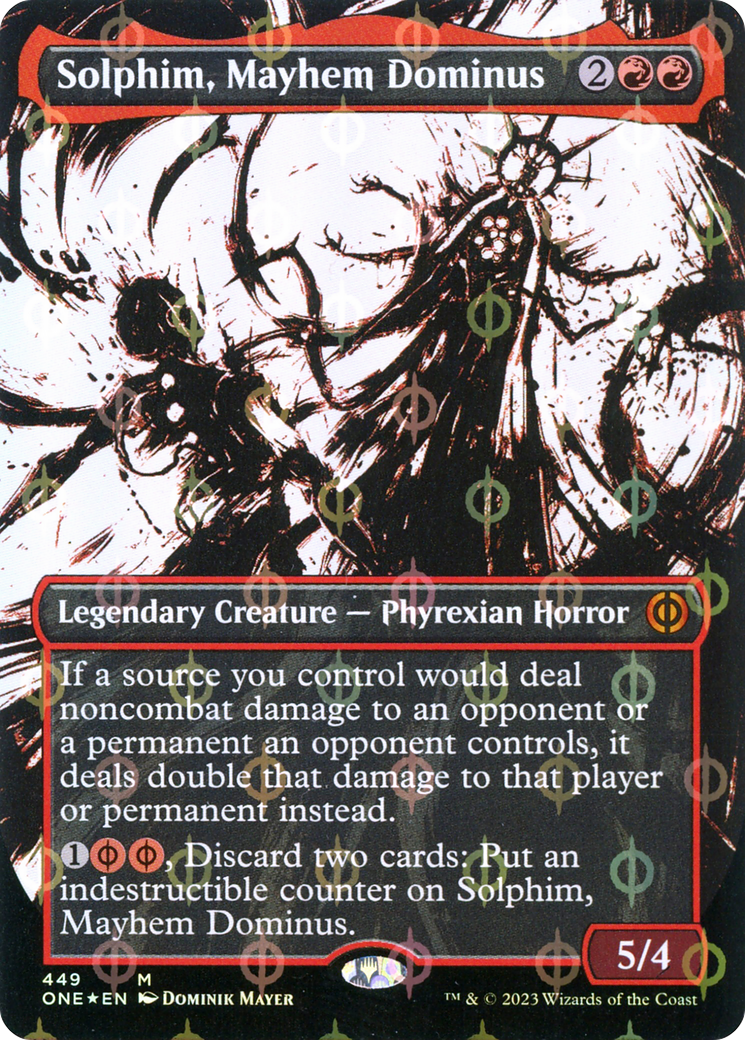 Solphim, Mayhem Dominus (Borderless Ichor Step-and-Compleat Foil) [Phyrexia: All Will Be One] | Good Games Adelaide SA