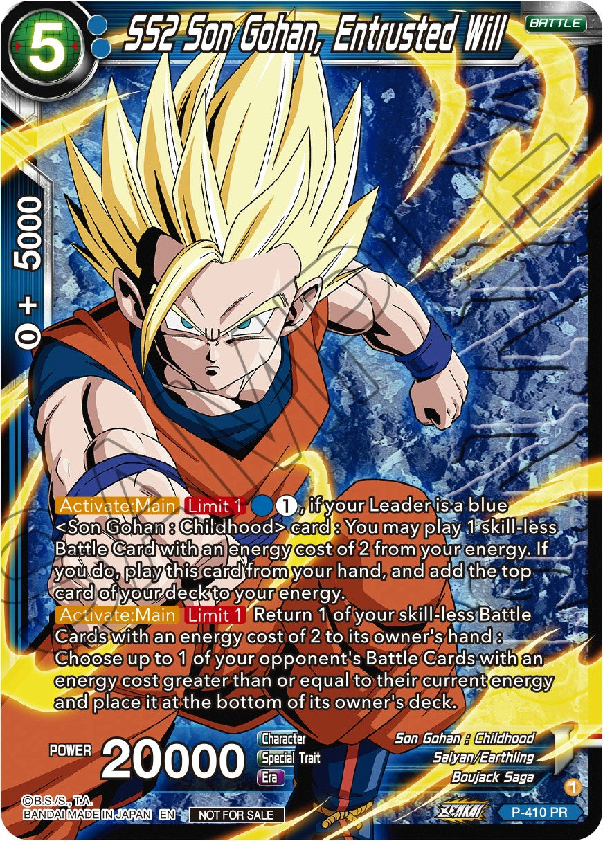 SS2 Son Gohan, Entrusted Will (Zenkai Series Tournament Pack Vol.1 Winner) (P-410) [Tournament Promotion Cards] | Good Games Adelaide SA