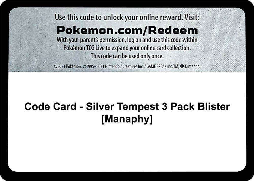 Code Card Silver Tempest 3 Pack Blister Manaphy  (SWSH12: Silver Tempest)  | Good Games Adelaide SA