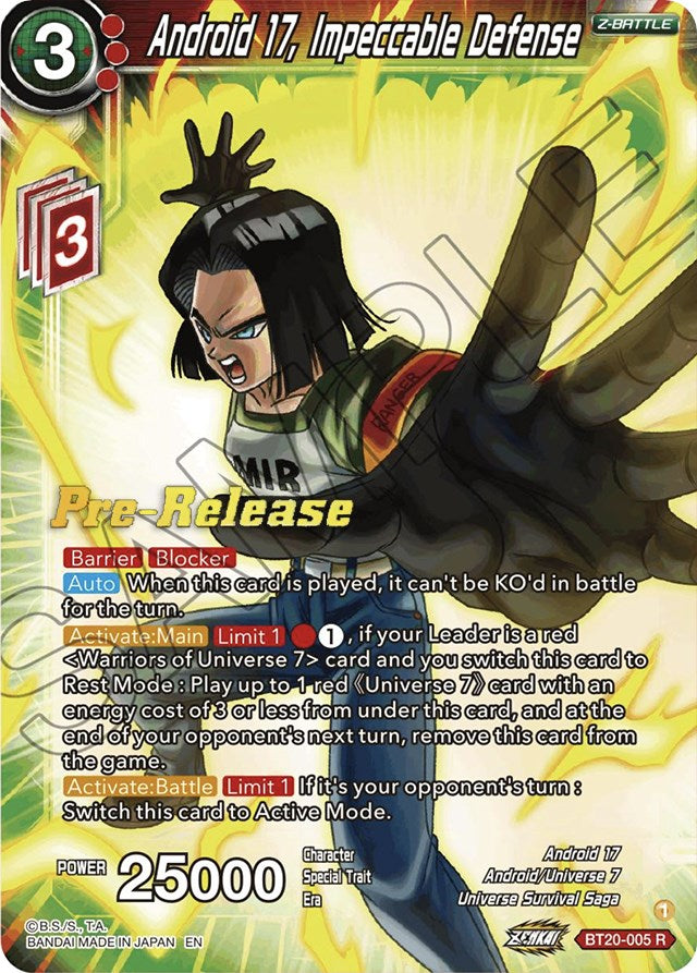 Android 17, Impeccable Defense (BT20-005) [Power Absorbed Prerelease Promos] | Good Games Adelaide SA