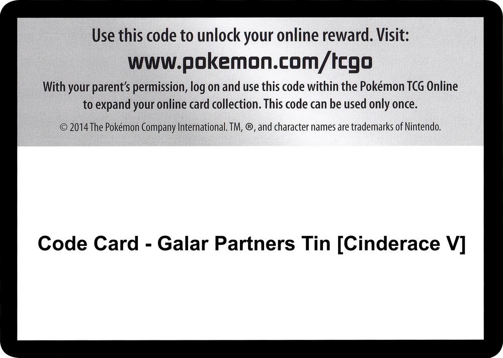 Code Card Galar Partners Tin Cinderace V  (SWSH01: Sword & Shield Base Set)  | Good Games Adelaide SA