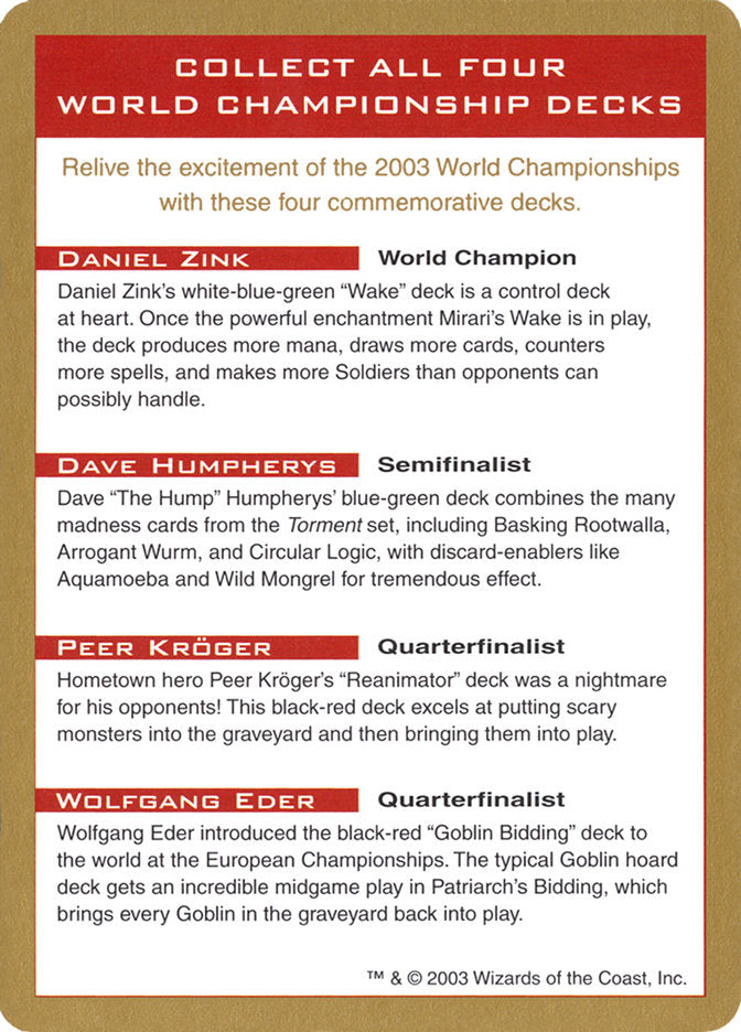 2003 World Championships Ad  (World Championship Decks)  | Good Games Adelaide SA