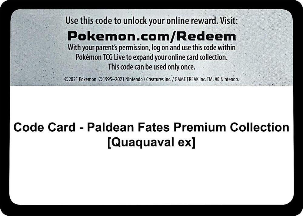 Code Card Paldean Fates Premium Collection Quaquaval ex  (SV: Paldean Fates)  | Good Games Adelaide SA