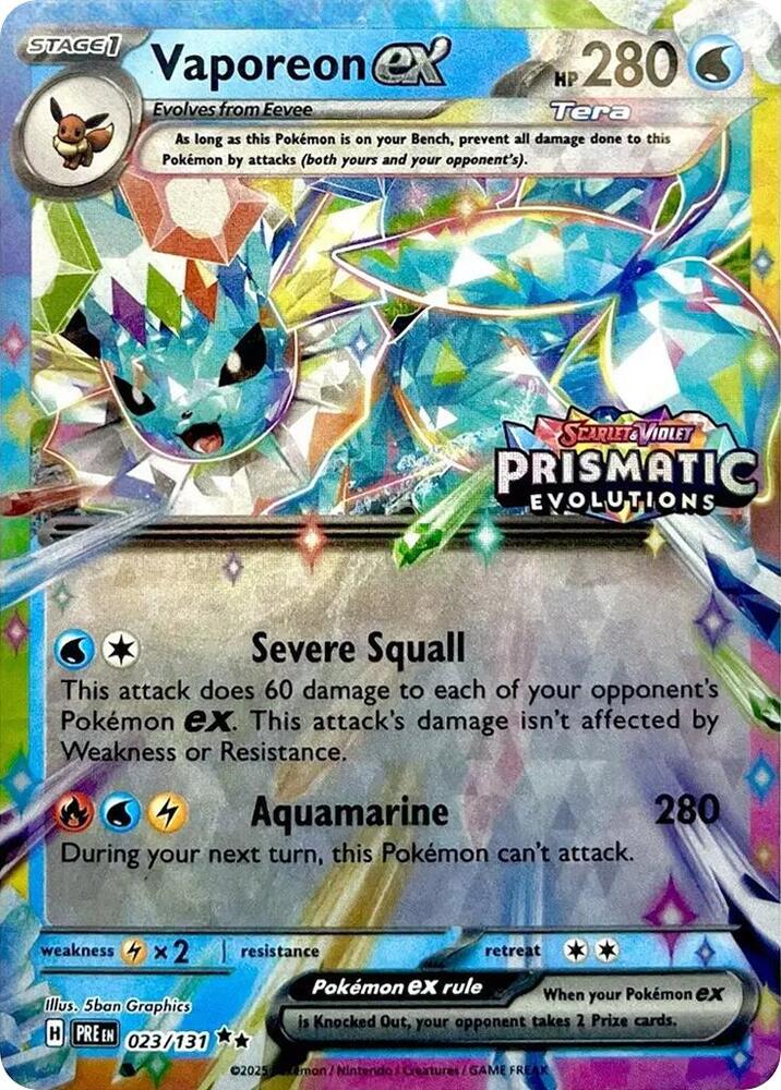 Vaporeon ex Prismatic Evolutions Stamp 023/131 (Miscellaneous Cards & Products)  - Holofoil | Good Games Adelaide SA