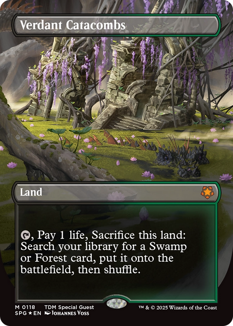 Verdant Catacombs (Borderless) (Dragonscale Foil) [Tarkir: Dragonstorm Special Guests] | Good Games Adelaide SA
