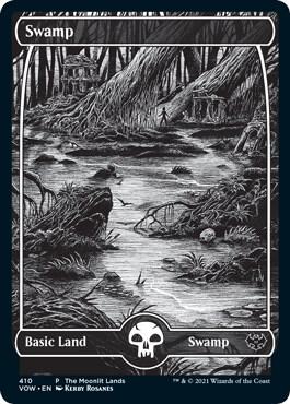 Swamp Moonlit Land Foil Etched 410 (WPN & Gateway Promos)  - Foil | Good Games Adelaide SA