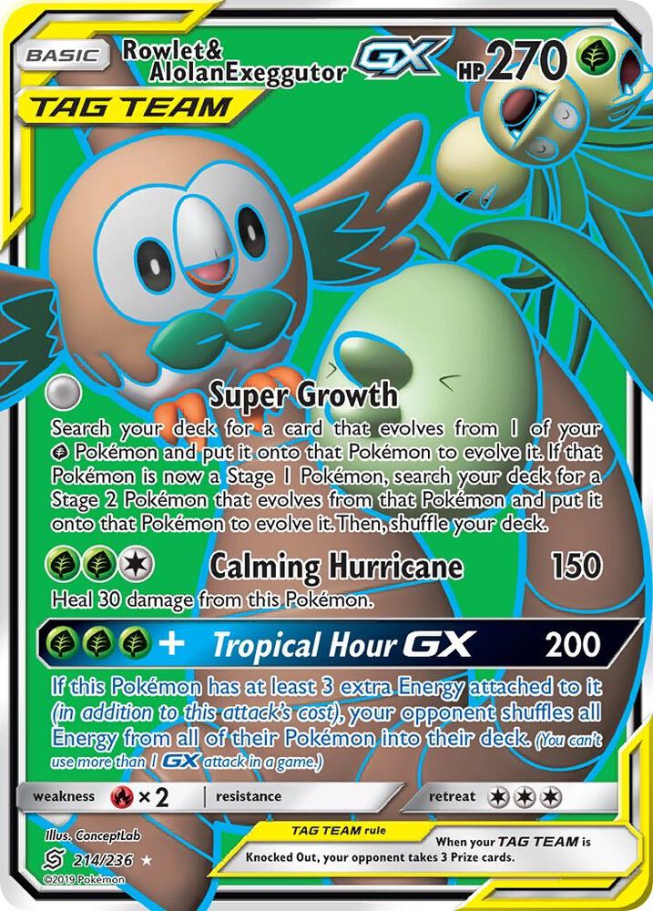 Rowlet and Alolan Exeggutor GX Full Art 214/236 (SM - Unified Minds)  - Holofoil | Good Games Adelaide SA