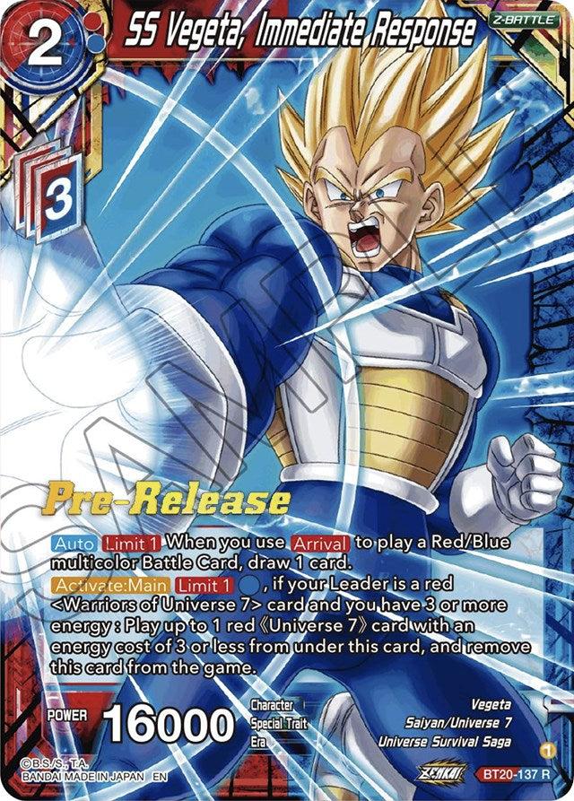 SS Vegeta, Immediate Response (BT20-137) [Power Absorbed Prerelease Promos] | Good Games Adelaide SA