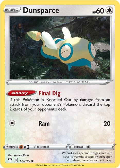 Dunsparce 137/189 (SWSH03: Darkness Ablaze)  | Good Games Adelaide SA