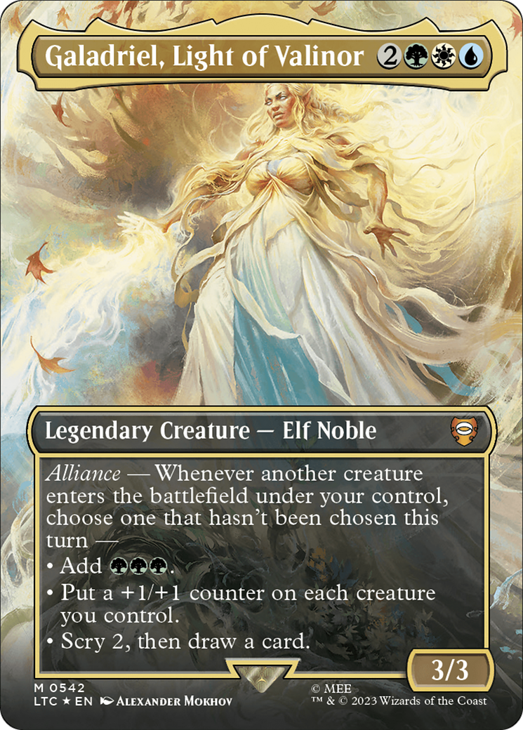 Galadriel, Light of Valinor (Borderless) (Surge Foil) [The Lord of the Rings: Tales of Middle-Earth Commander] | Good Games Adelaide SA