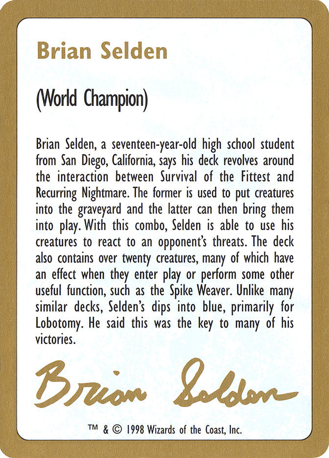 Brian Selden Bio  (World Championship Decks)  | Good Games Adelaide SA