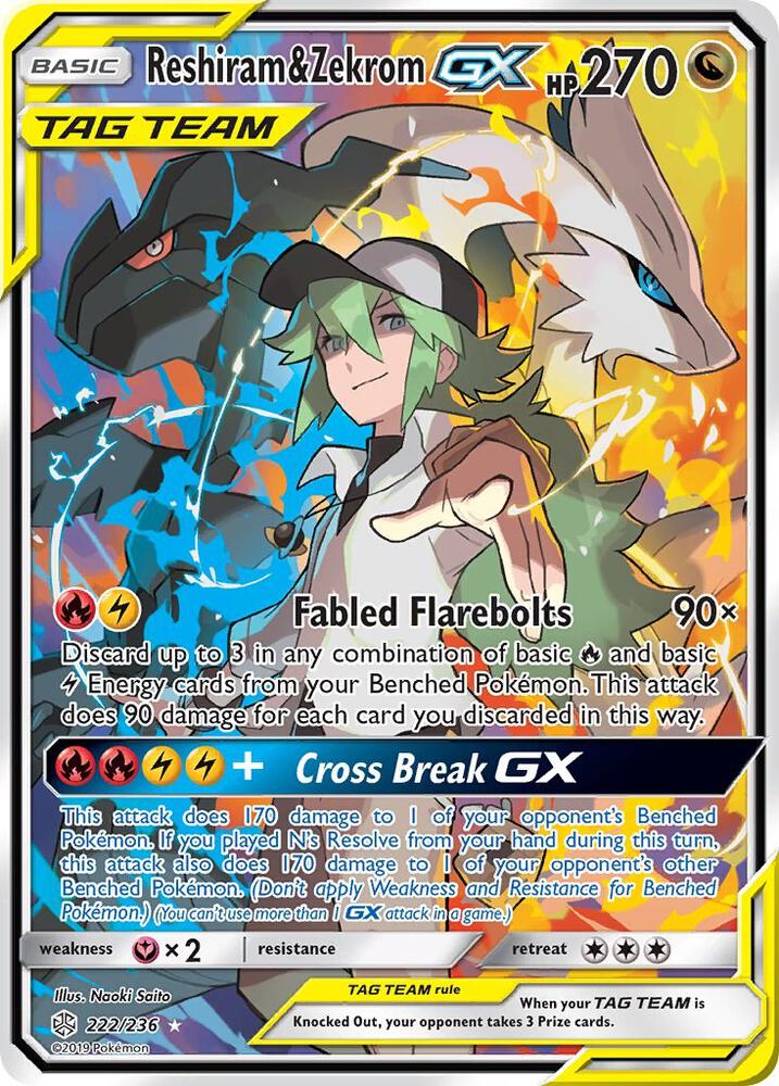 Reshiram and Zekrom GX Full Art 222/236 (SM - Cosmic Eclipse)  - Holofoil | Good Games Adelaide SA