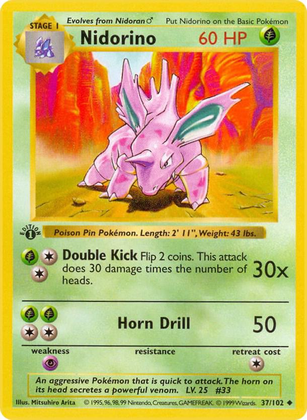 Nidorino 037/102 (Base Set (Shadowless))  - 1st Edition | Good Games Adelaide SA