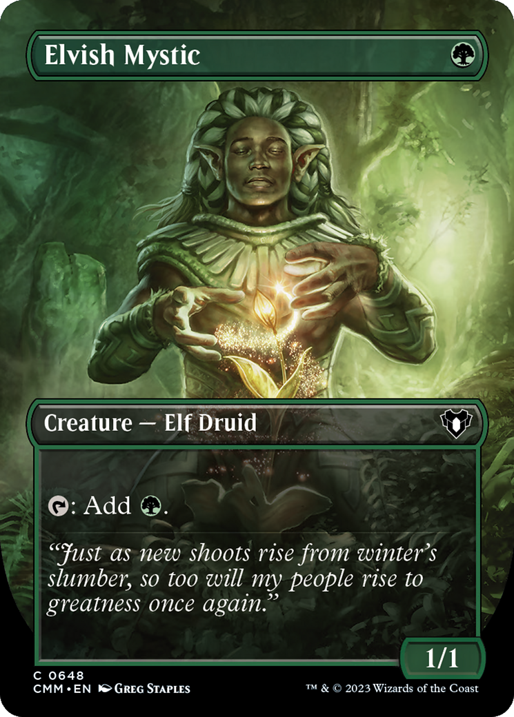 Elvish Mystic (Borderless Alternate Art) [Commander Masters] | Good Games Adelaide SA