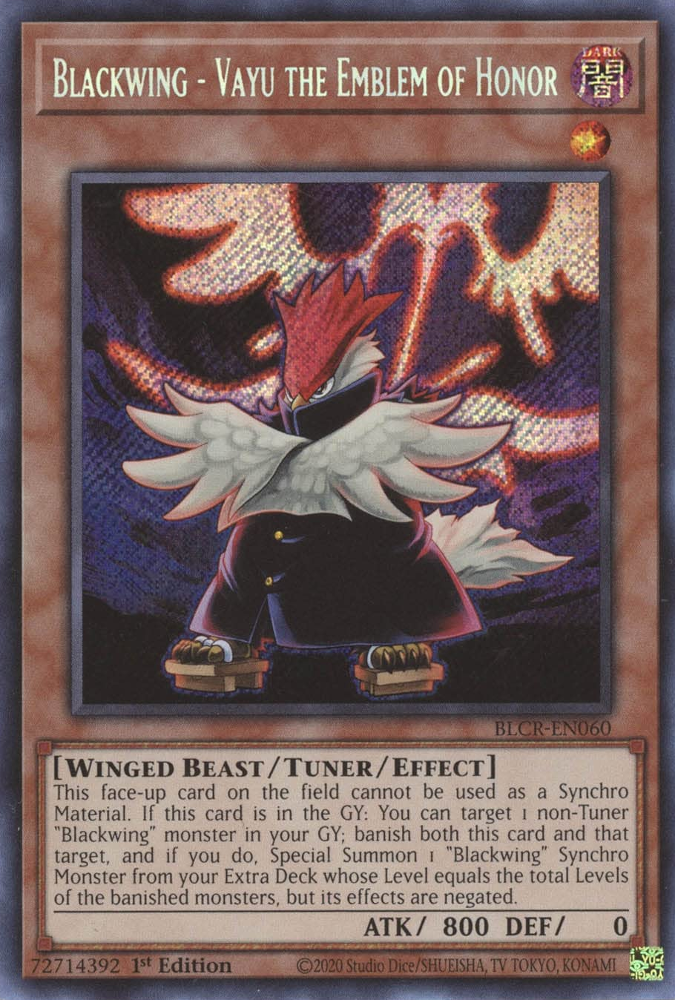 Blackwing - Vayu the Emblem of Honor [BLCR-EN060] Secret Rare | Good Games Adelaide SA