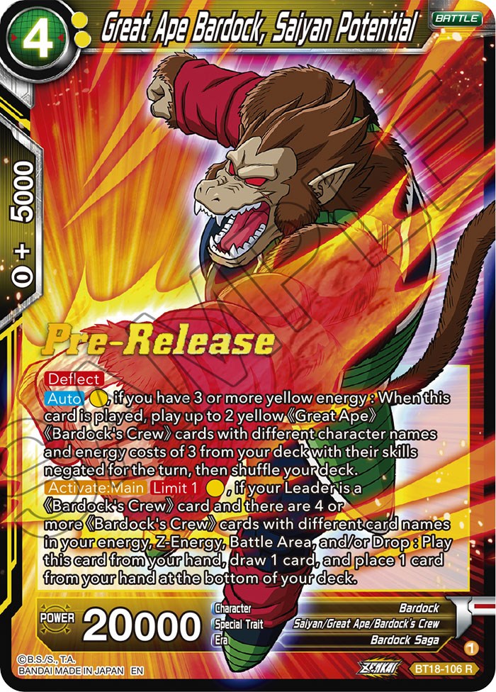 Great Ape Bardock, Saiyan Potential (BT18-106) [Dawn of the Z-Legends Prerelease Promos] | Good Games Adelaide SA