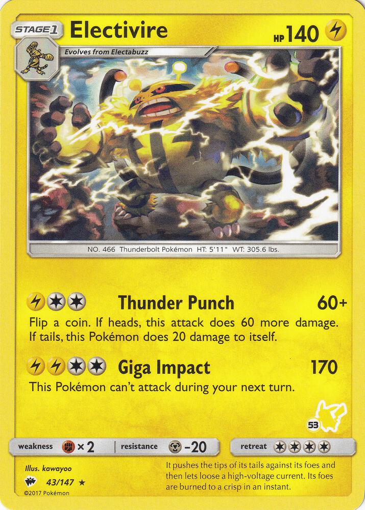 Electivire 43 147 53 Pikachu Stamped 043/147 (Battle Academy)  | Good Games Adelaide SA