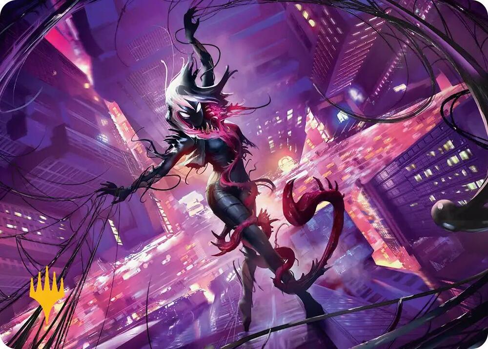 Gwenom Remorseless Art Card Gold Stamped Planeswalker Symbol 8 (Art Series: Marvel's Spider-Man)  | Good Games Adelaide SA