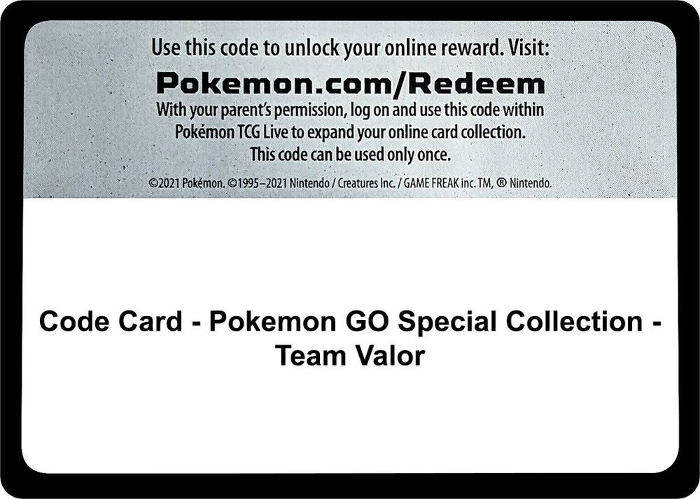 Code Card Pokemon GO Special Collection Team Valor  (Pokemon GO)  | Good Games Adelaide SA