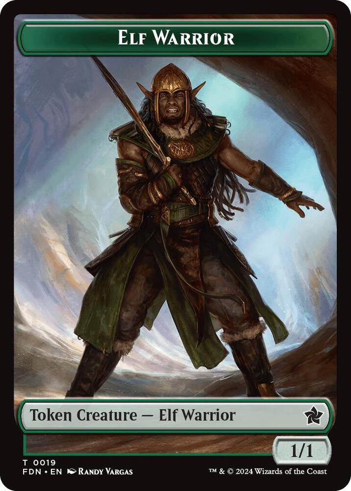 Elf Warrior Cat 001 Doubled Sided Token 19 // 1 (Foundations)  | Good Games Adelaide SA