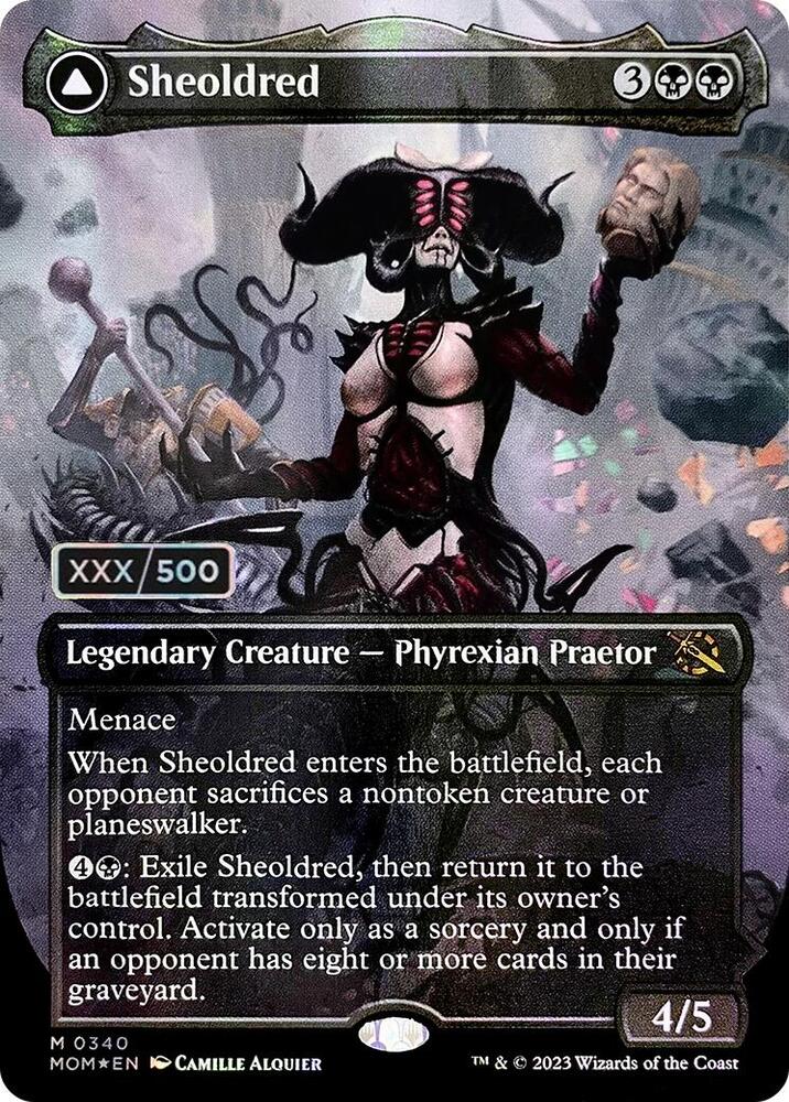 Sheoldred // The True Scriptures Seralized 340 (March of the Machine)  - Double Rainbow Foil | Good Games Adelaide SA