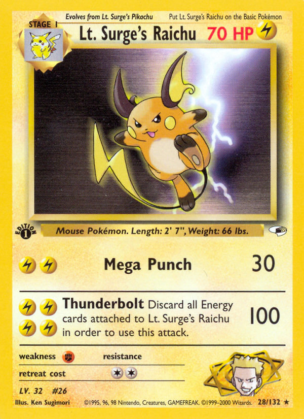 Lt. Surge's Raichu (28/132) [Gym Heroes 1st Edition] | Good Games Adelaide SA