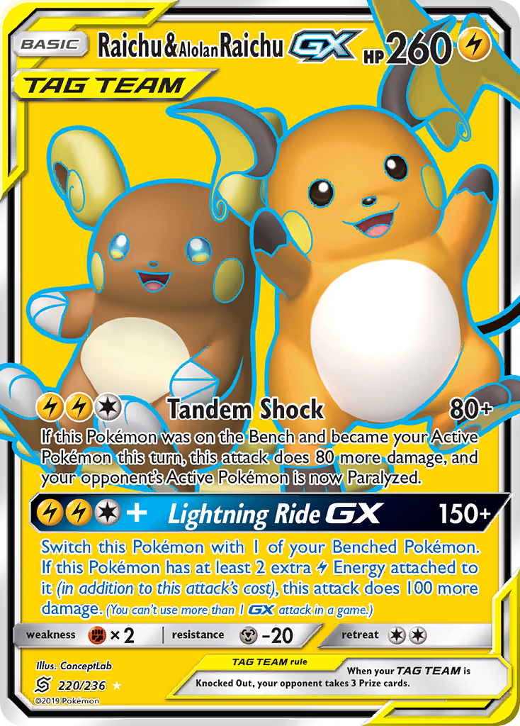 Raichu & Alolan Raichu GX (220/236) [Sun & Moon: Unified Minds] | Good Games Adelaide SA