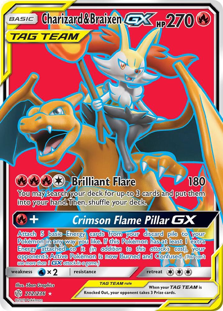 Charizard and Braixen GX Full Art 212/236 (SM - Cosmic Eclipse)  - Holofoil | Good Games Adelaide SA