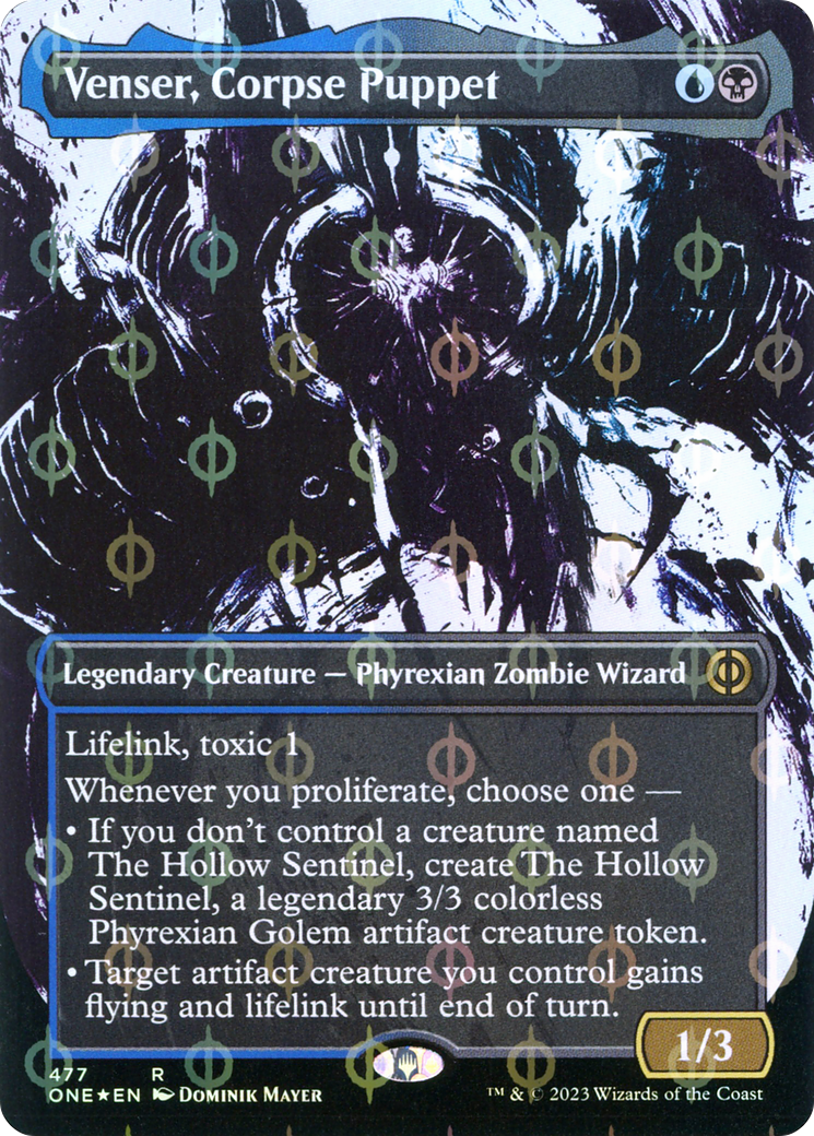 Venser, Corpse Puppet (Borderless Ichor Step-and-Compleat Foil) [Phyrexia: All Will Be One] | Good Games Adelaide SA