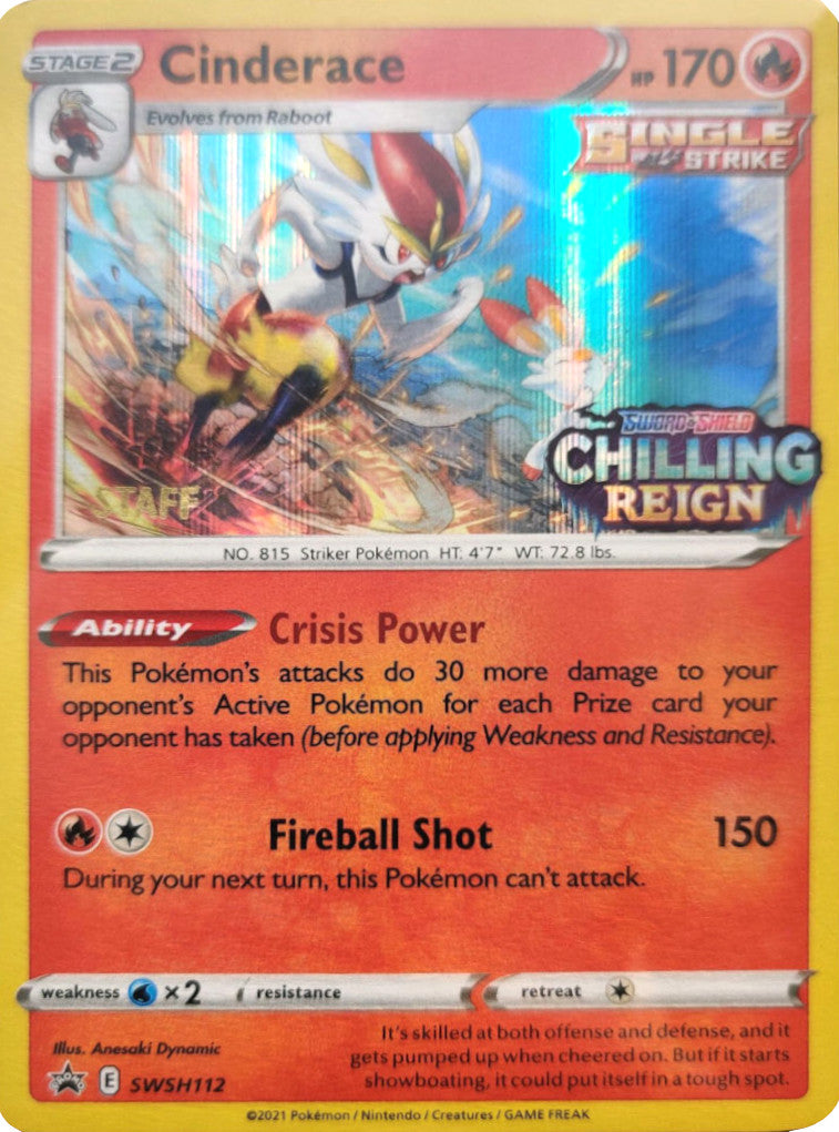 Cinderace (SWSH112) (Staff Prerelease Promo) [Sword & Shield: Black Star Promos] | Good Games Adelaide SA