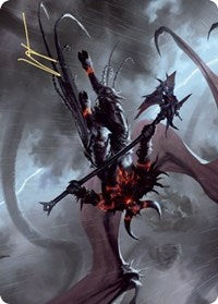 Burning-Rune Demon Art Card (Gold-Stamped Signature) [Kaldheim: Art Series] | Good Games Adelaide SA