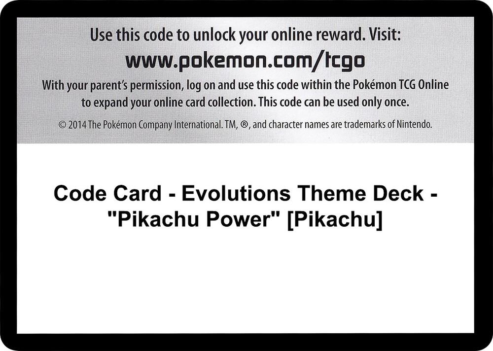Code Card Evolutions Theme Deck Pikachu Power Pikachu  (XY - Evolutions)  | Good Games Adelaide SA