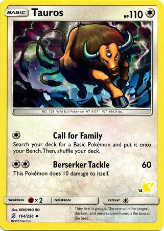 Tauros (164/236) (Pikachu Stamp #14) [Battle Academy 2020] | Good Games Adelaide SA