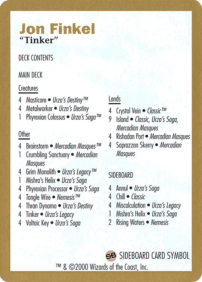 Jon Finkel Decklist [World Championship Decks 2000] | Good Games Adelaide SA
